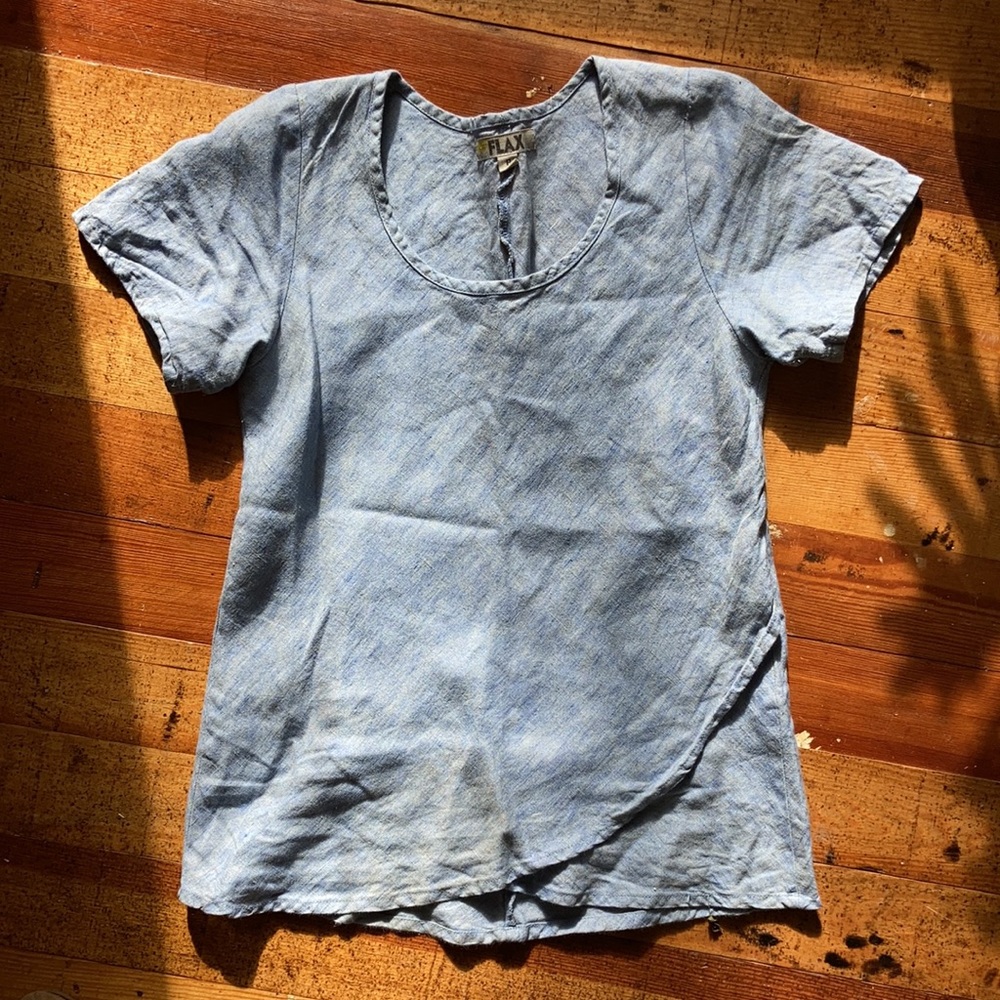 Flax petite blue wrap linen shirt